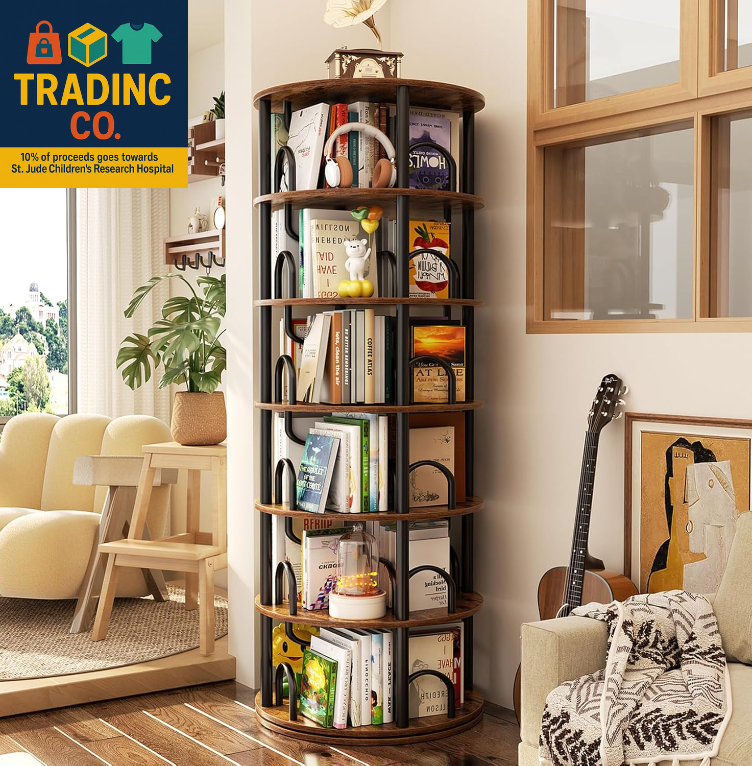 6 Tier Rotating Bookshelf Tower, Revolving Bookcase, 360° round Spinning Book Sh gallery