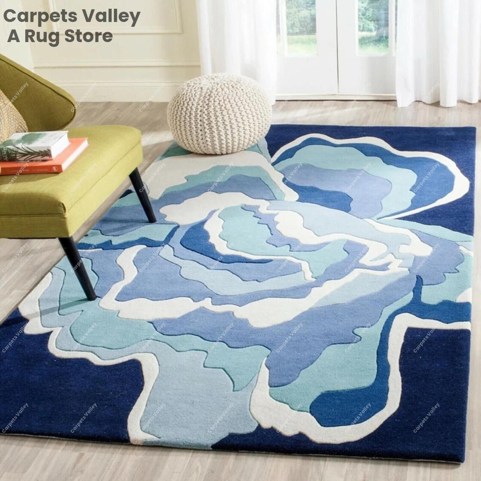 Rose Blue, Hand-Tufted Wool Handmade Area Rug Carpet for Any Room gallery