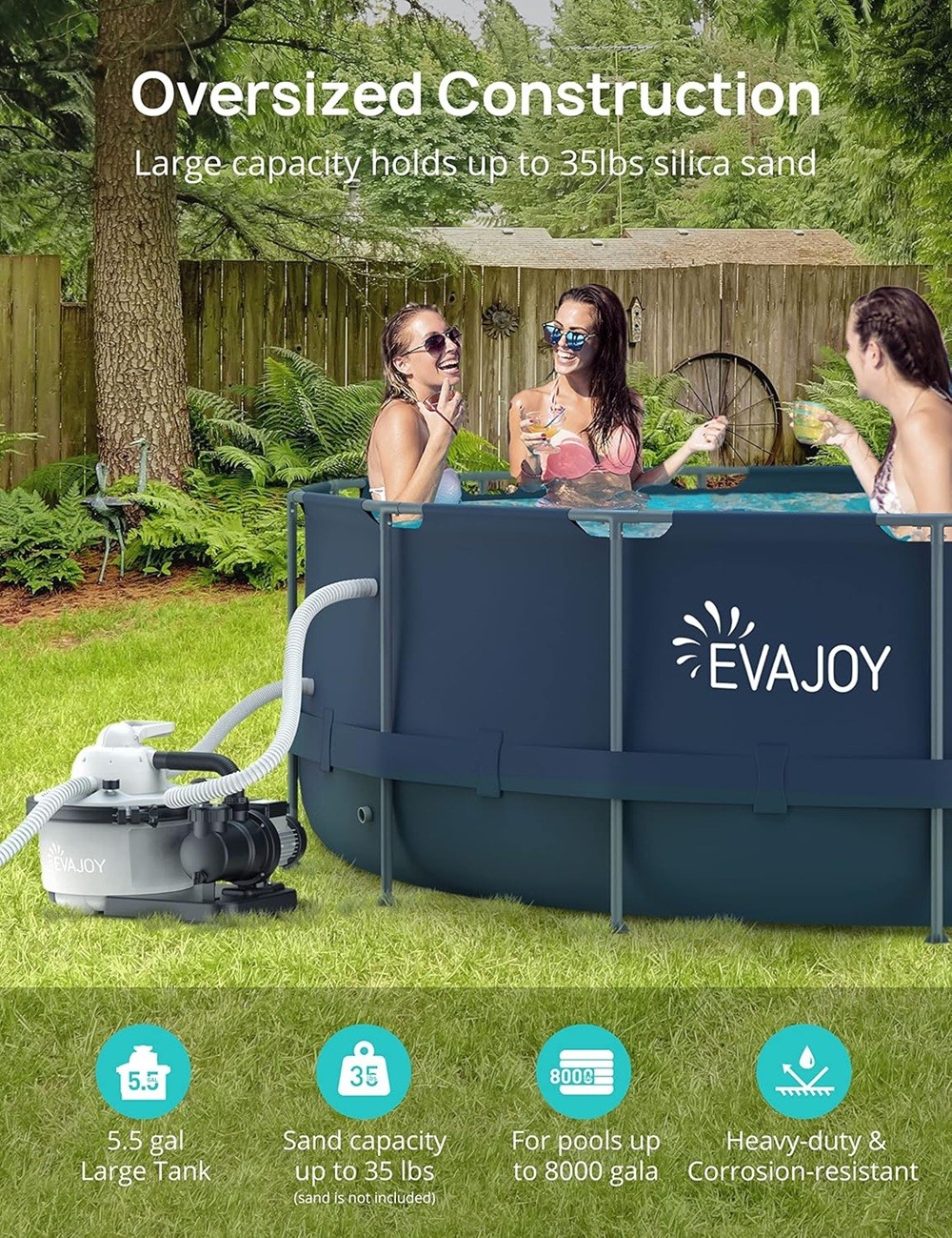 EVAJOY Sand Filter Pool Pump 2000GPH for Above Ground Swimming Pool gallery
