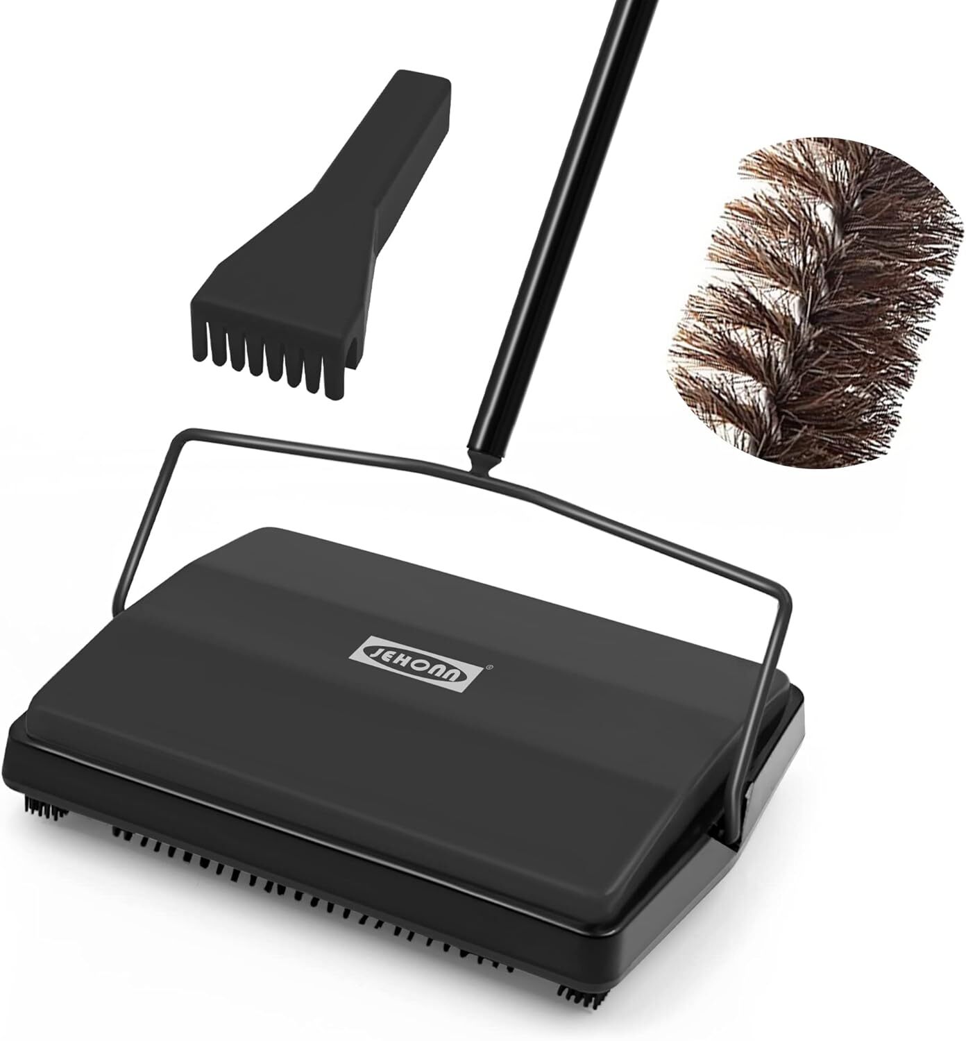 Carpet Floor Sweeper with Adjustable Handle Non-Electric Manual Sweeping Black gallery