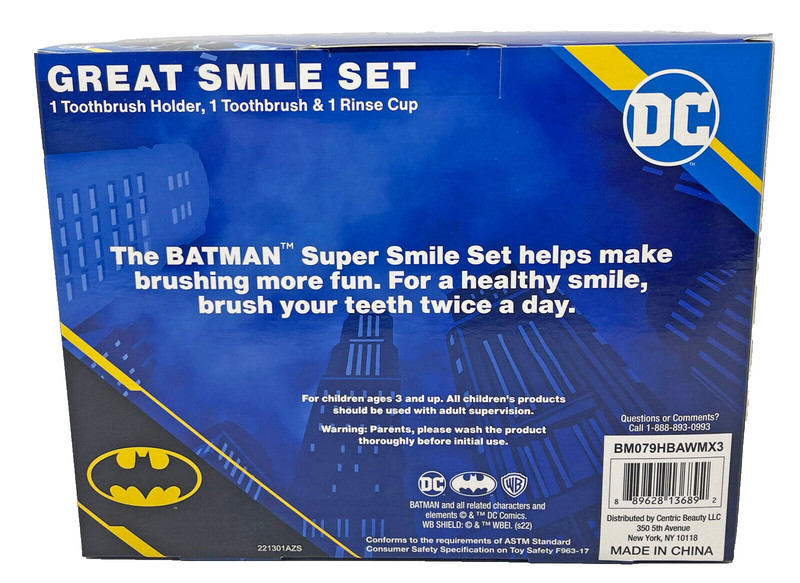 Batman DC Comics Super Great Smile Set 3 Pcs Toothbrush Holder and Cup New gallery