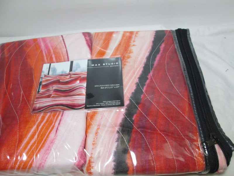 New Max Studio Two Standard Shams - Red, Orange, Black and Pink Wave NIP gallery