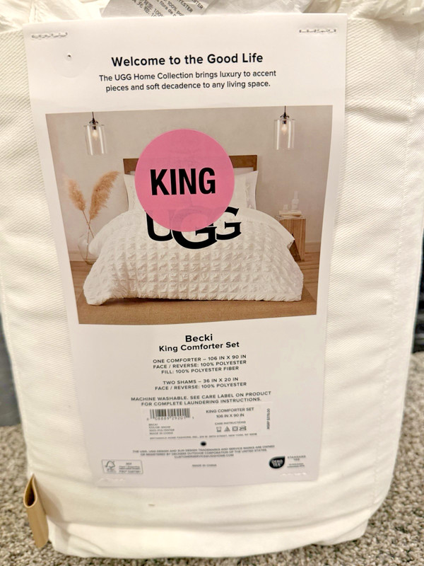 UGG Becki White KING Size Comforter + 2 Pillow Shams Bedding SET Color Snow NEW gallery