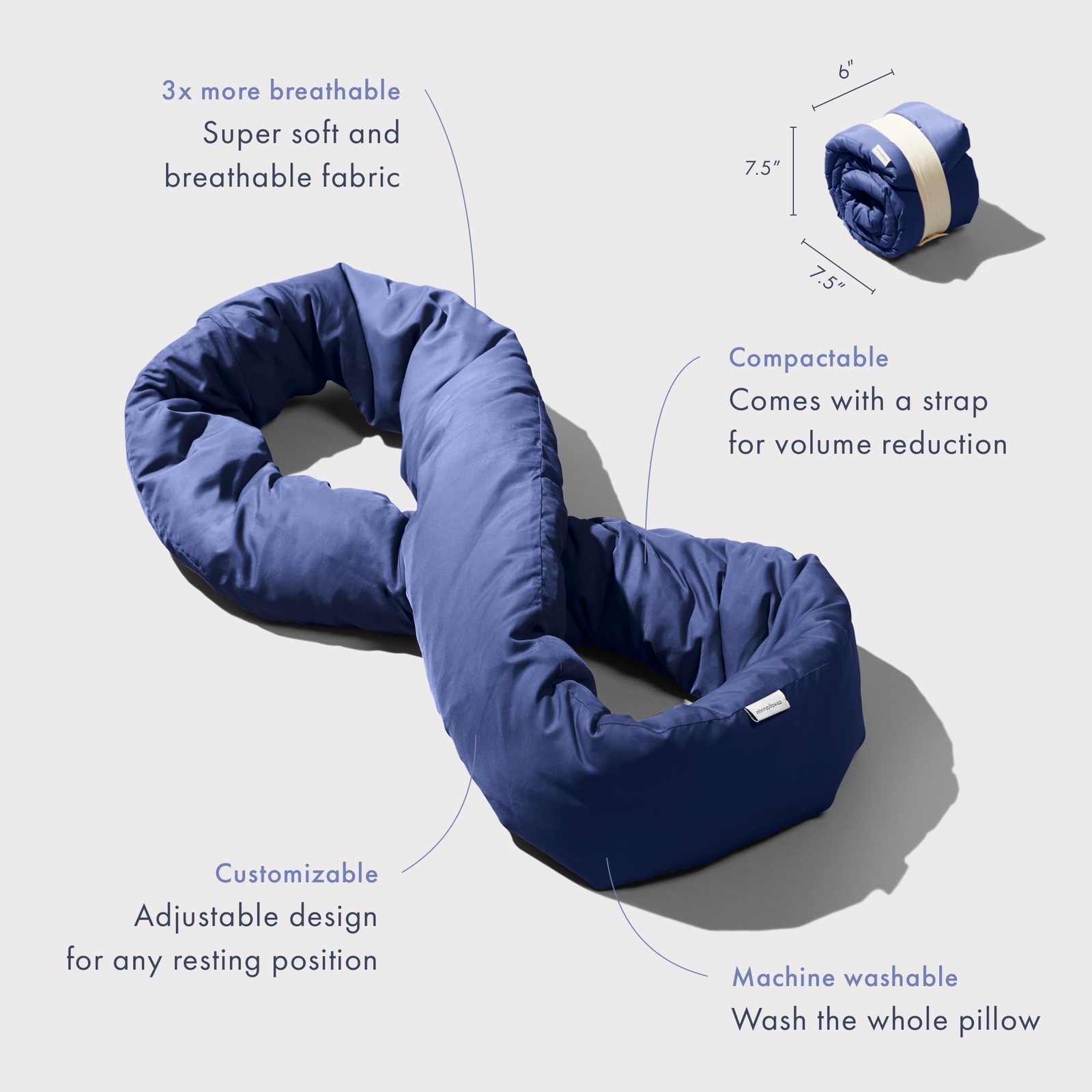 Travel Pillow Neck Support Soft Scarf Memory Foam Navy Huzi Infinity H1267N gallery