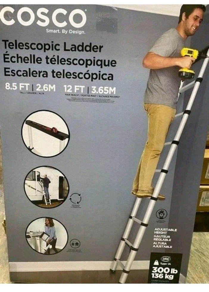 8.5 Ft SmartClose Aluminum Telescoping Ladder with Tray Cap - 12 Ft Max Reach gallery
