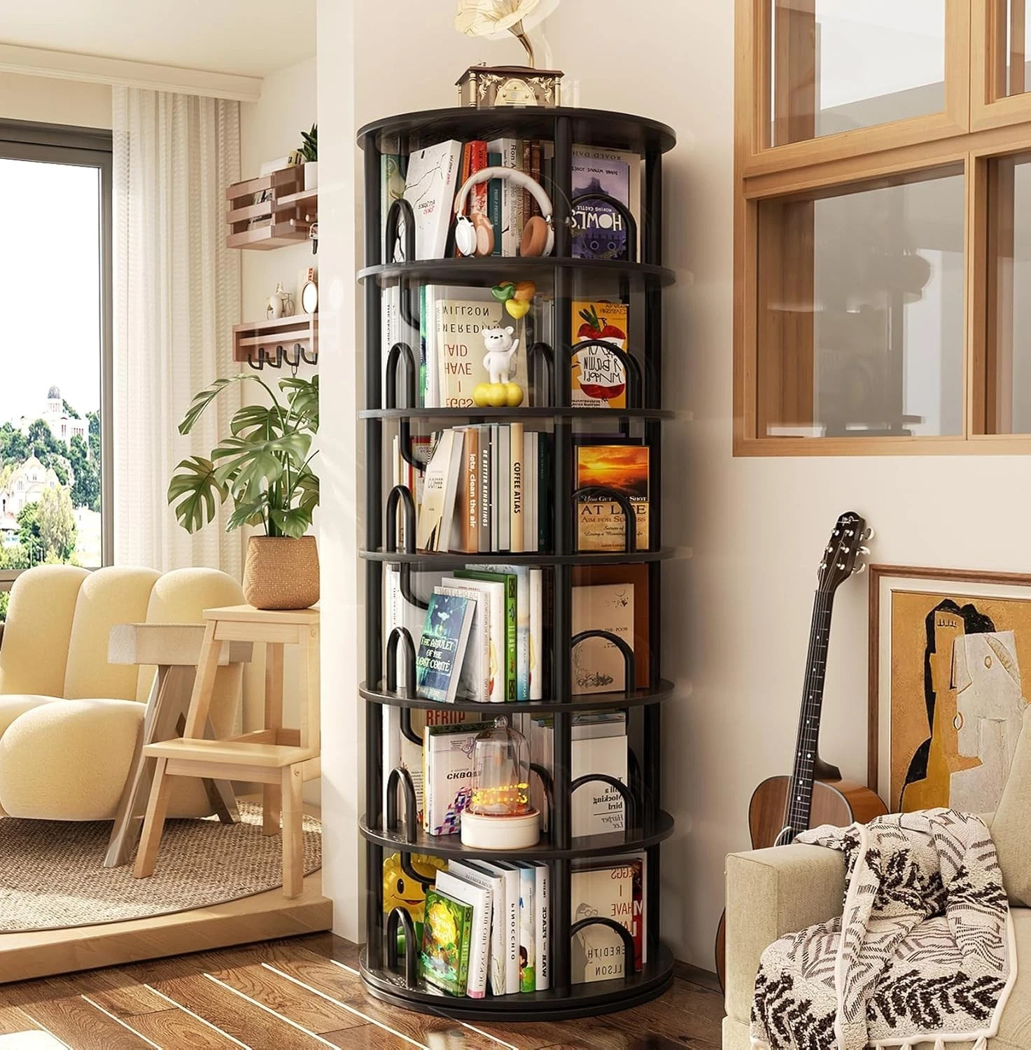 6 Tier Rotating Bookshelf Tower, Revolving Bookcase360° Round Spinning gallery