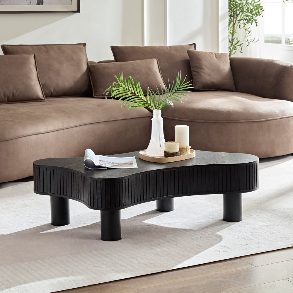 Handcrafted Wooden Coffee Table Irregular Shape with Sturdy Base gallery