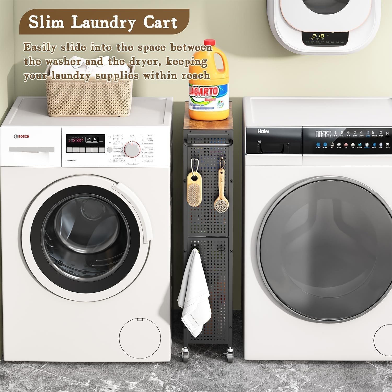 Utility Slim Storage Cart 4 Tier Small Rolling Kitchen Laundry Room Organization gallery