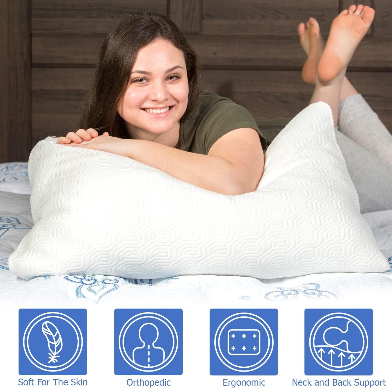 Elif Bamboo Pillows Adjustable Shredded Memory Foam Bed Pillows King or Queen gallery