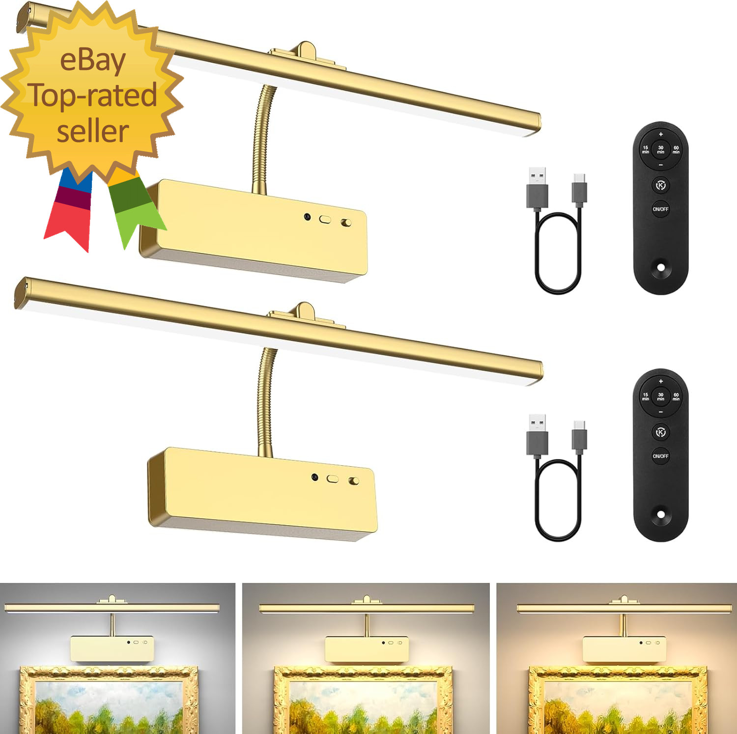 t 2 Pcs 15.35Inch 5400Mah Rechargeable Picture Lights for Wall Battery in unique gallery
