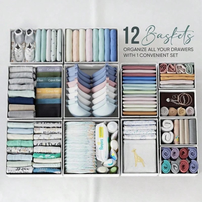 12 Pack Drawer Organizer Set Soft White Grey Neat Closet Calm Storage for Home gallery