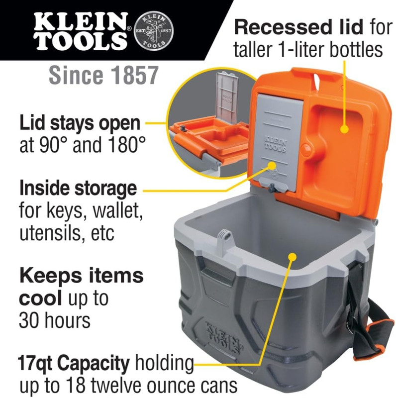 Klein Tools 55600 Work Cooler, 17-Quart Lunch Box Holds 18 Cans, Keeps Cool 30 H gallery