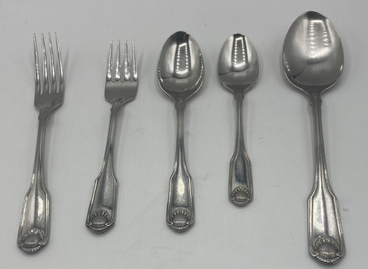 Lot of 5 Oneida Classic Shell Stainless Silverware Forks Spoons gallery