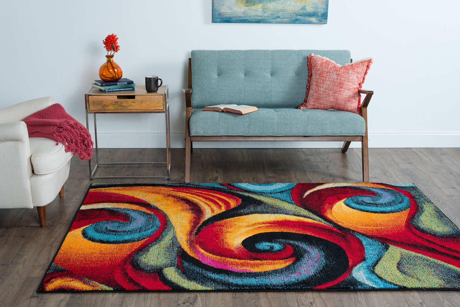 Multi-Color Abstract Curls 5x7 Area Rug Transitional Carpet: Actual 5'3"x7'3" gallery