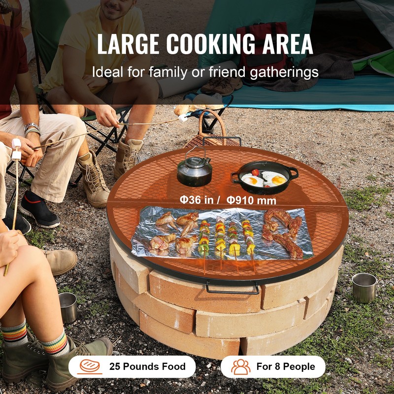 VEVOR 36" Foldable Round Cooking Fire Pit Grill Grate X-Marks Heavy-Duty Steel gallery