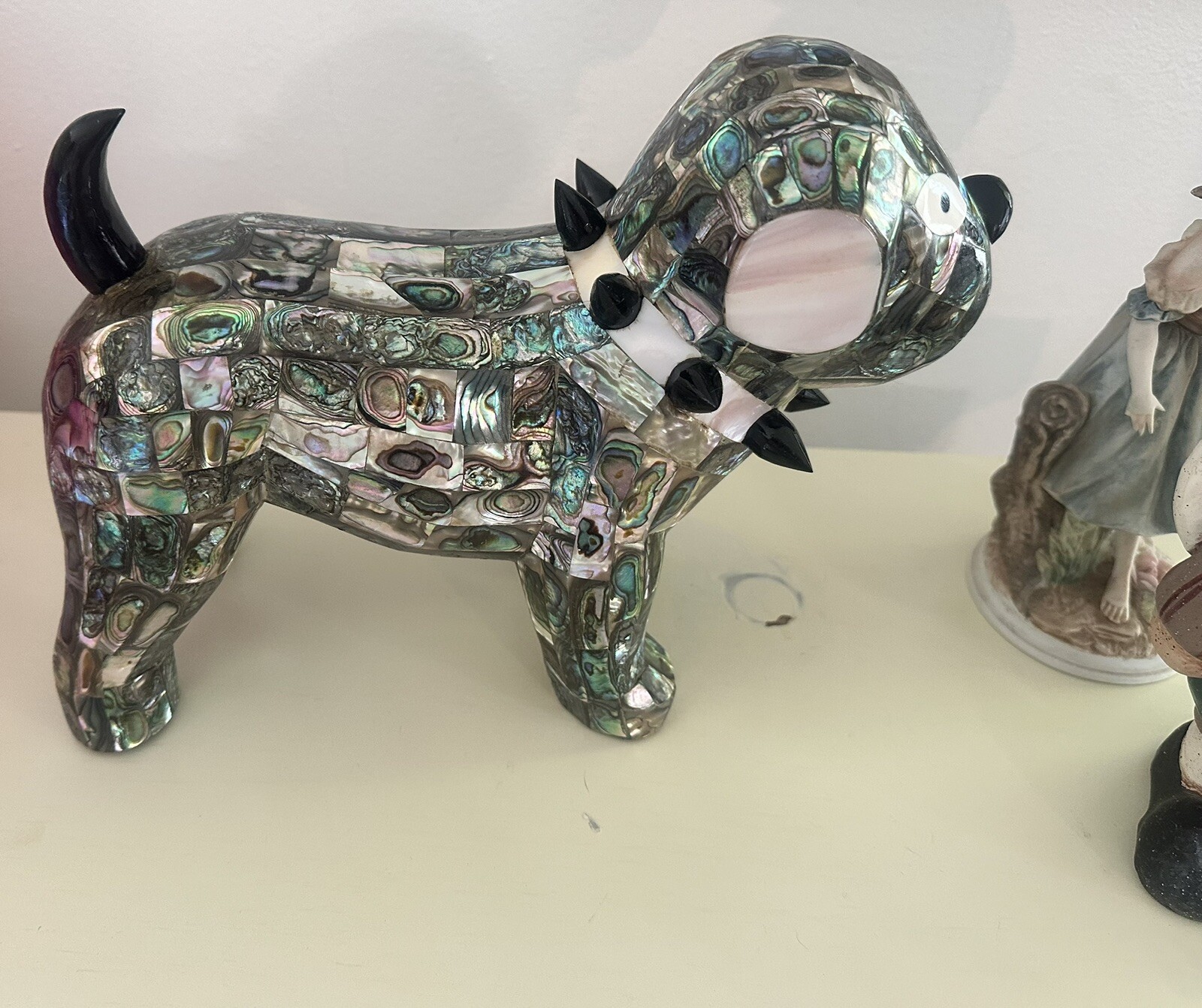 Vintage Handcrafted Mexican Abalone + Mother Of Pearl Dog Statue One Of A Kind gallery