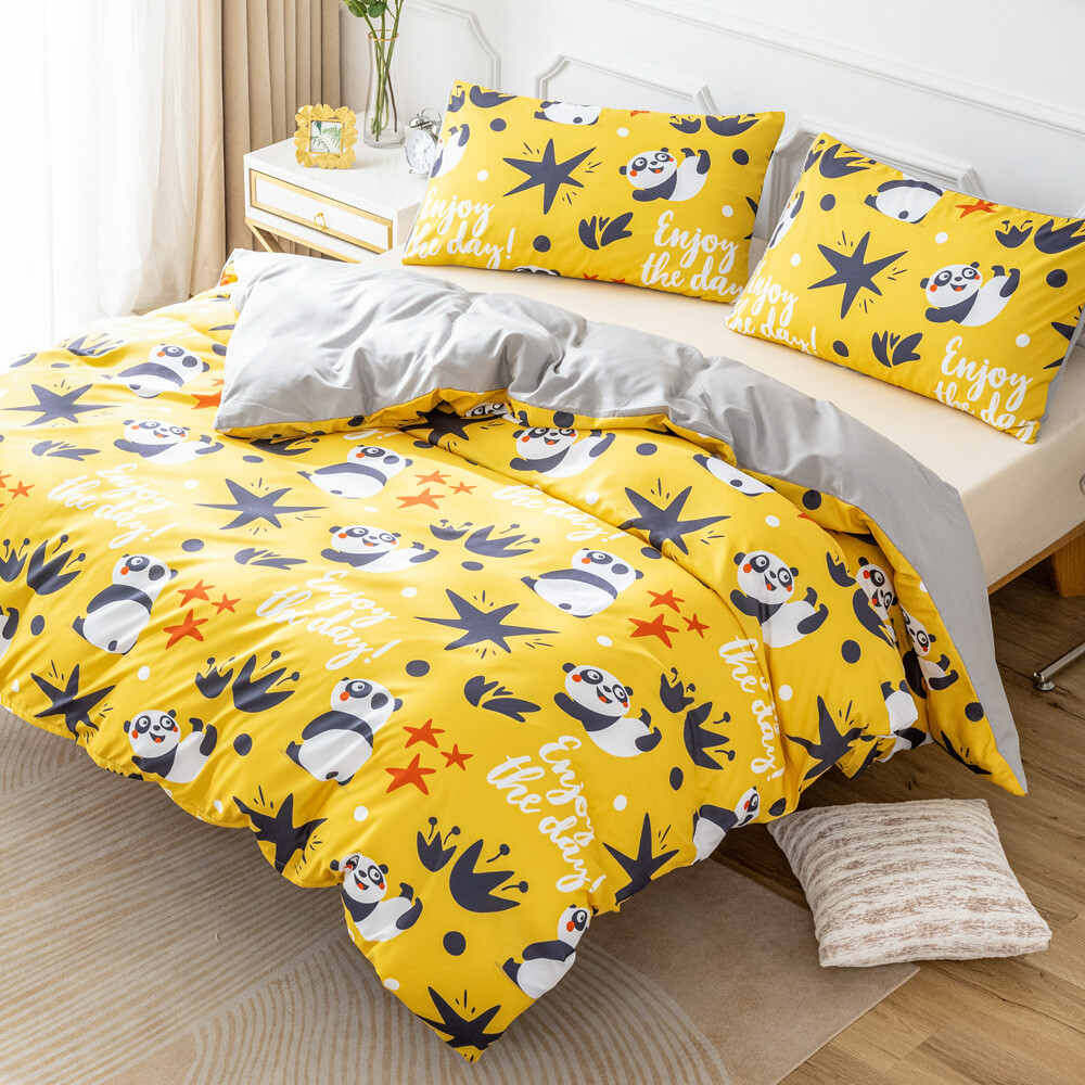 3D Cartoon Funny Panda Yellow Quilt Cover Set Bedding Sets Pillowcases Queen gallery