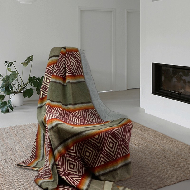 EXTRA LARGE SOFT & WARM ALPACA WOOL BLANKET 79x90" AZTEC PATTERN GRAY gallery