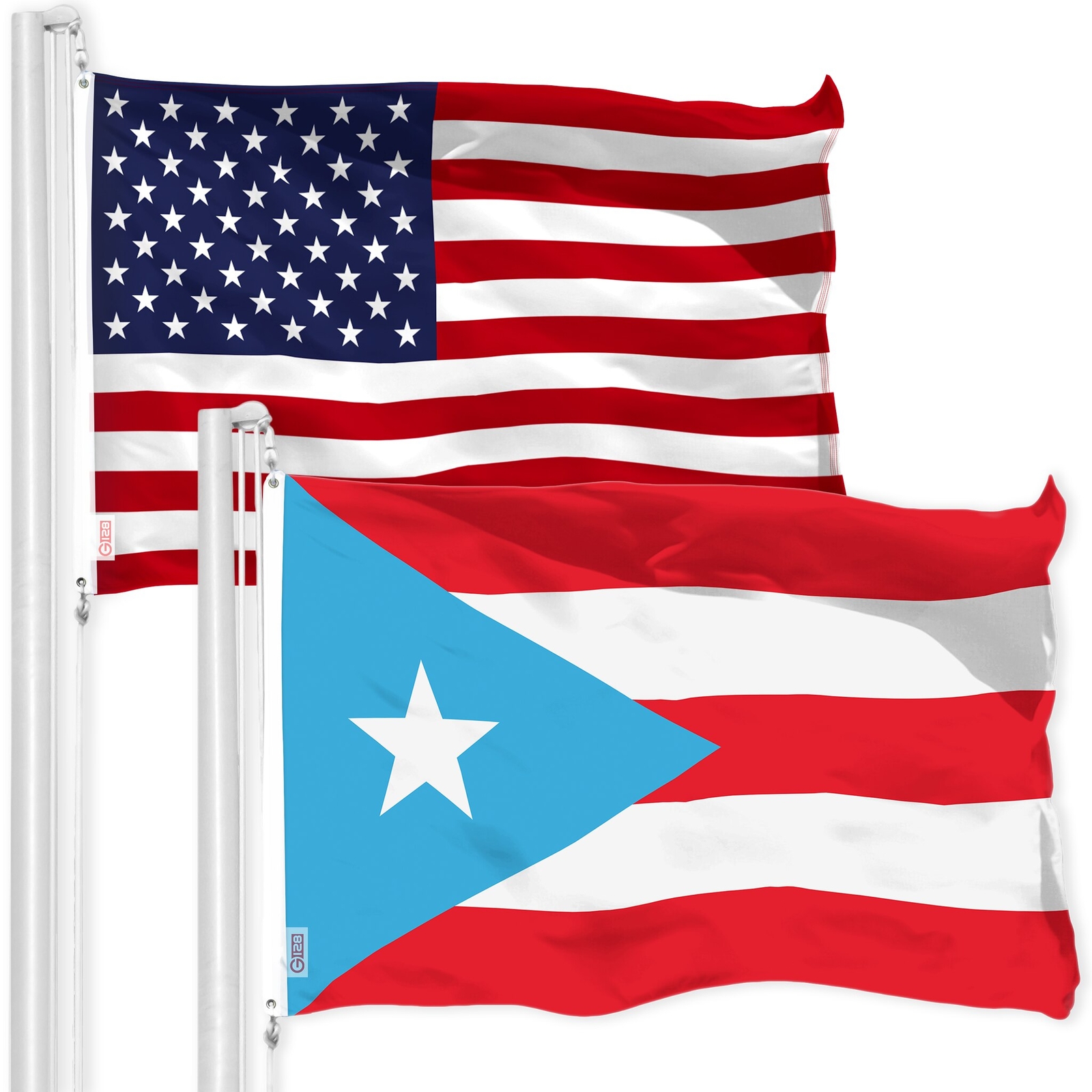 G128 Combo: American Flag & Puerto Rico Light Blue Flag 3x5 Ft Both Printed Poly gallery
