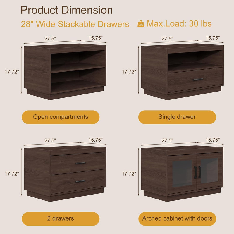 Stackable Storage Drawers, 28" Wide Storage Bins with 2 Drawers for Closet Organ gallery