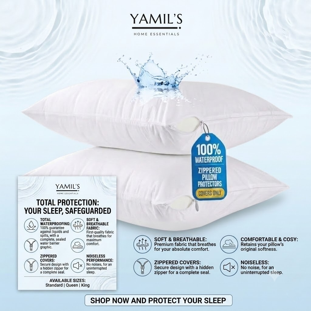 YAMIL'S Pillow Cover Protector, 100% Waterproof, Hypoallergenic, Bed Bug, White gallery