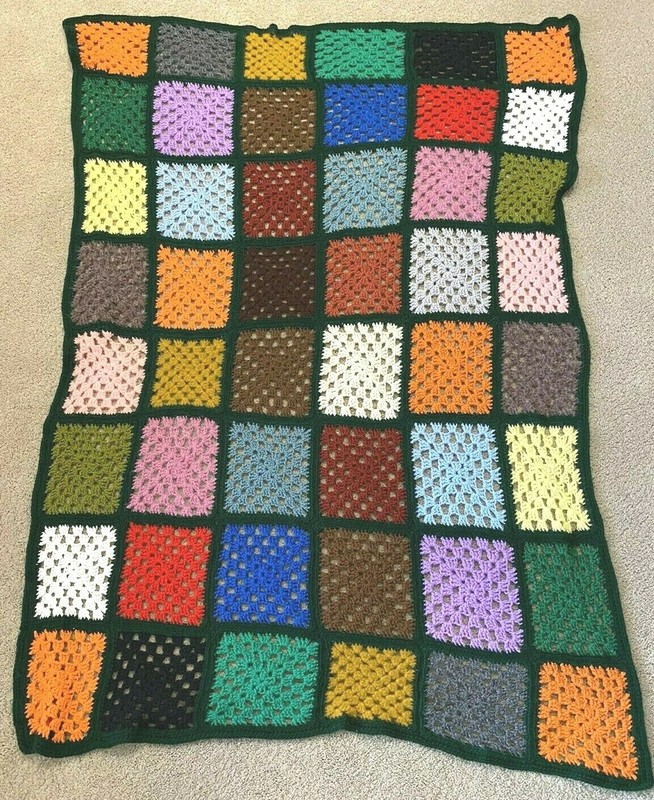 Granny Square Handmade Sofa Throw Afghan Jewel Tone Couch Crochet Fall Autumn gallery