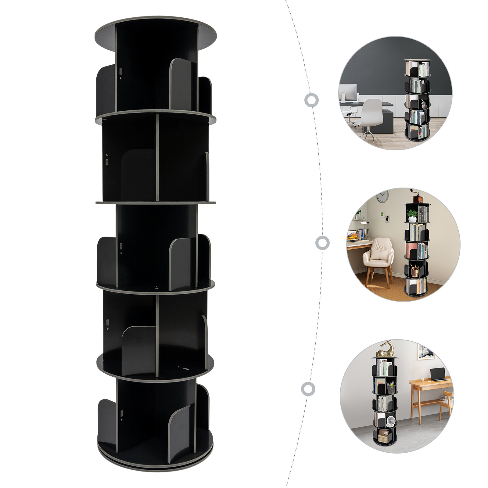 360° Rotating Bookshelf 5-Tier Bookcase Storage Shelf /Freestanding Display Rack gallery