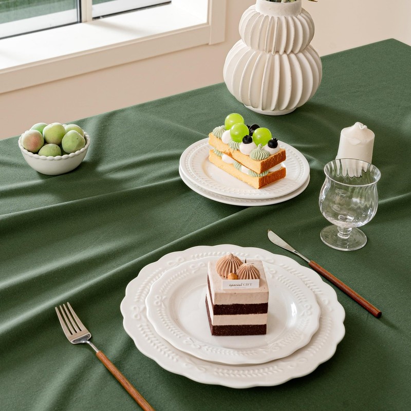 Moss Green Rectangle Linen Waterproof Stain Resistant Farmhouse Tablecloth 55x84 gallery