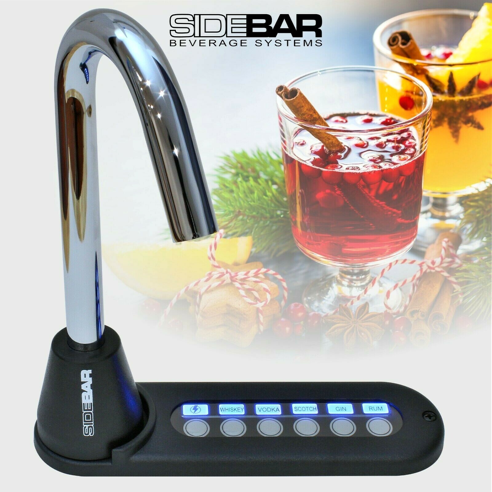 SIDEBAR BEVERAGE SYSTEMS LIQUOR DISPENSER, BLUE LED, CHROME - NEW 6880 VERSION gallery