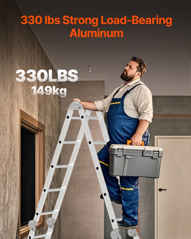 Multi-Purpose Folding Ladder 7-in-1 4 Step 15.5ft Reach Height for Work gallery