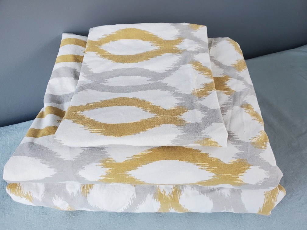 Vtg Ralph Lauren FULL Size Sheet Set Ikat Gold & Gray 3pc Flat Fitted Pillowcase gallery