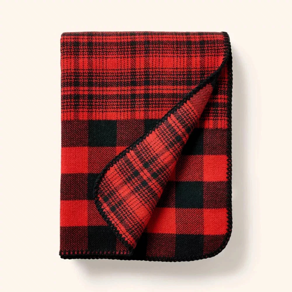 Patchwork Plaid Throw Blanket Red/Black - Woolrich, target, wool blend