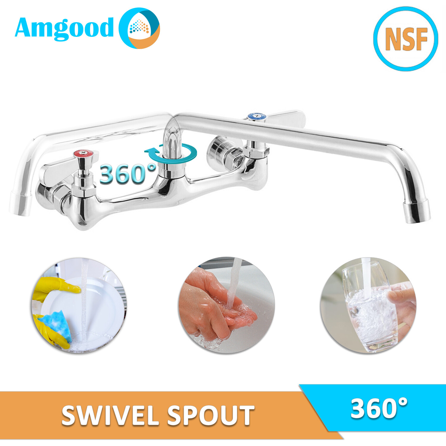 Wall Mount Kitchen Sink Faucet |8" Center | NSF Commercial Restaurant Laundry || gallery