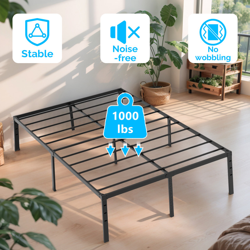 Black Queen Size Simple Basic Platform Metal Bed Frame - 14 Inch Bed Height gallery