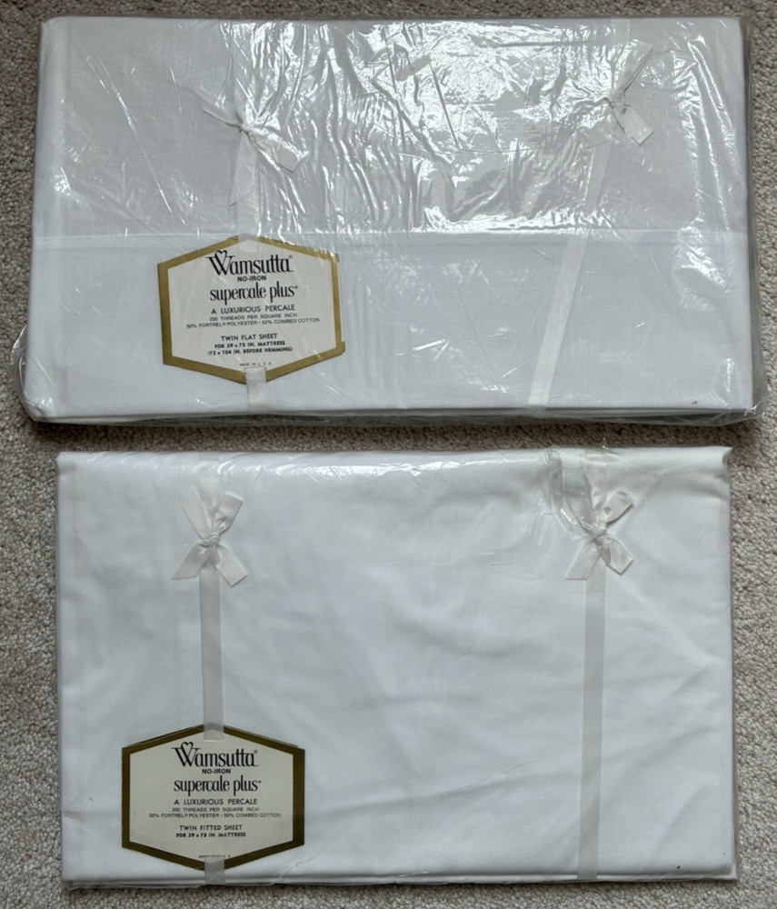 Wamsutta Supercale Plus No Iron White 200 Thread Twin Fitted & Flat Sheet