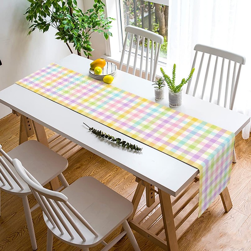 90in Long Linen Spring Easter Plaid Table Runner Rustic Farmhouse Decor gallery
