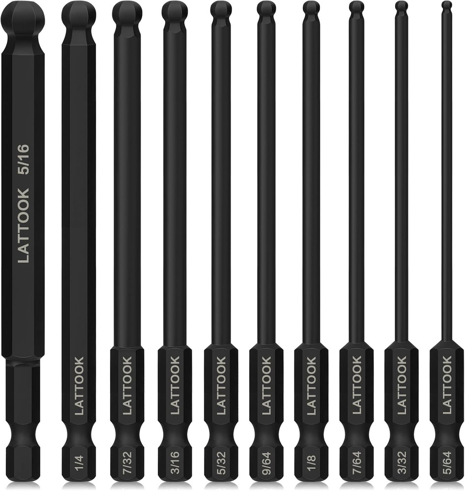 Ball End Hex Head Allen Drill Bit Set, 10PCS SAE 5/16” to 5/64” Ball End Hex B