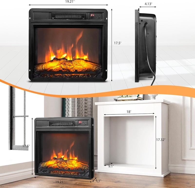 18" Embedded Electric Fireplace Insert Heater with 6 Colors Flame Effect, Remote gallery