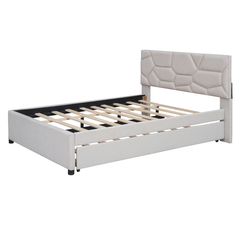 Full Size Upholstered Platform Bed with Brick Pattern Headboard and Twin Size gallery