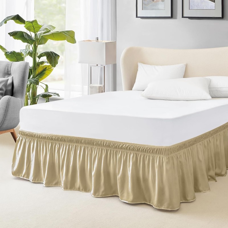 Queen Bed Skirt White 15-Inch Drop Elastic Wrap Around Easy Fit for Adjustable gallery