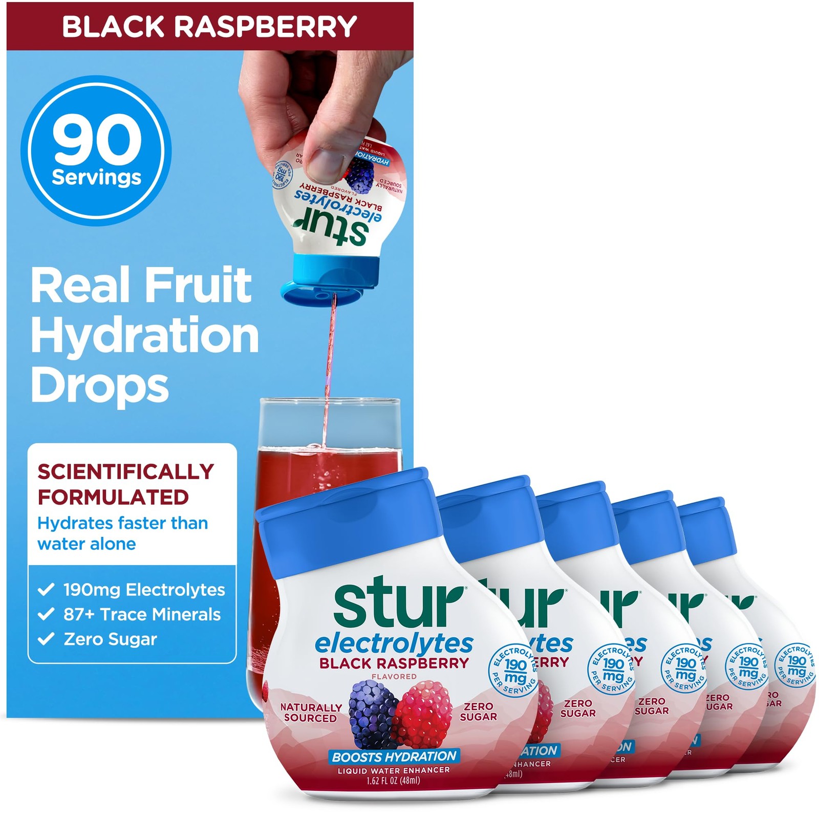 Stur Black Raspberry Electrolyte Water Enhancer | 5 Bottles, 90 Drinks gallery