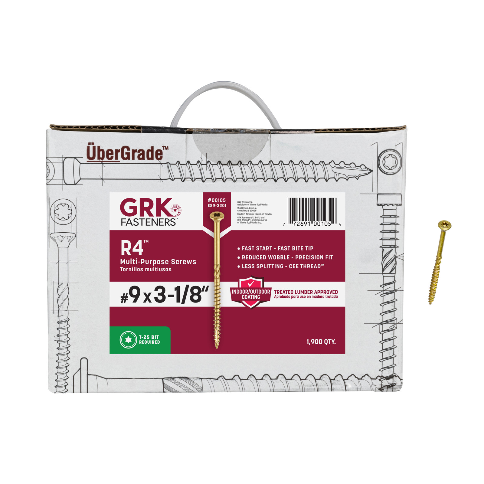 GRK Fasteners R4™ #9 x 3-1/8 Inch, Multi-Purpose Framing Screws, 1900 PCS, Rust gallery