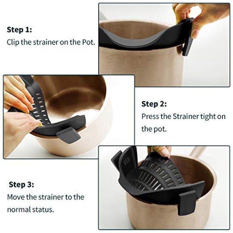 Silicone Clip Strainer Kitchen Tool Quick Draining Easy Storage Dishwasher Safe gallery