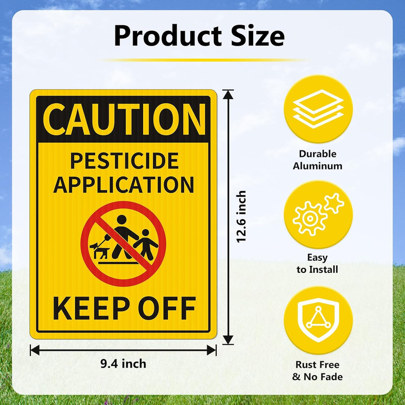 2 Pack Caution - Pesticide Application, Keep off Yard Sign with Metal Stakes, 12 gallery