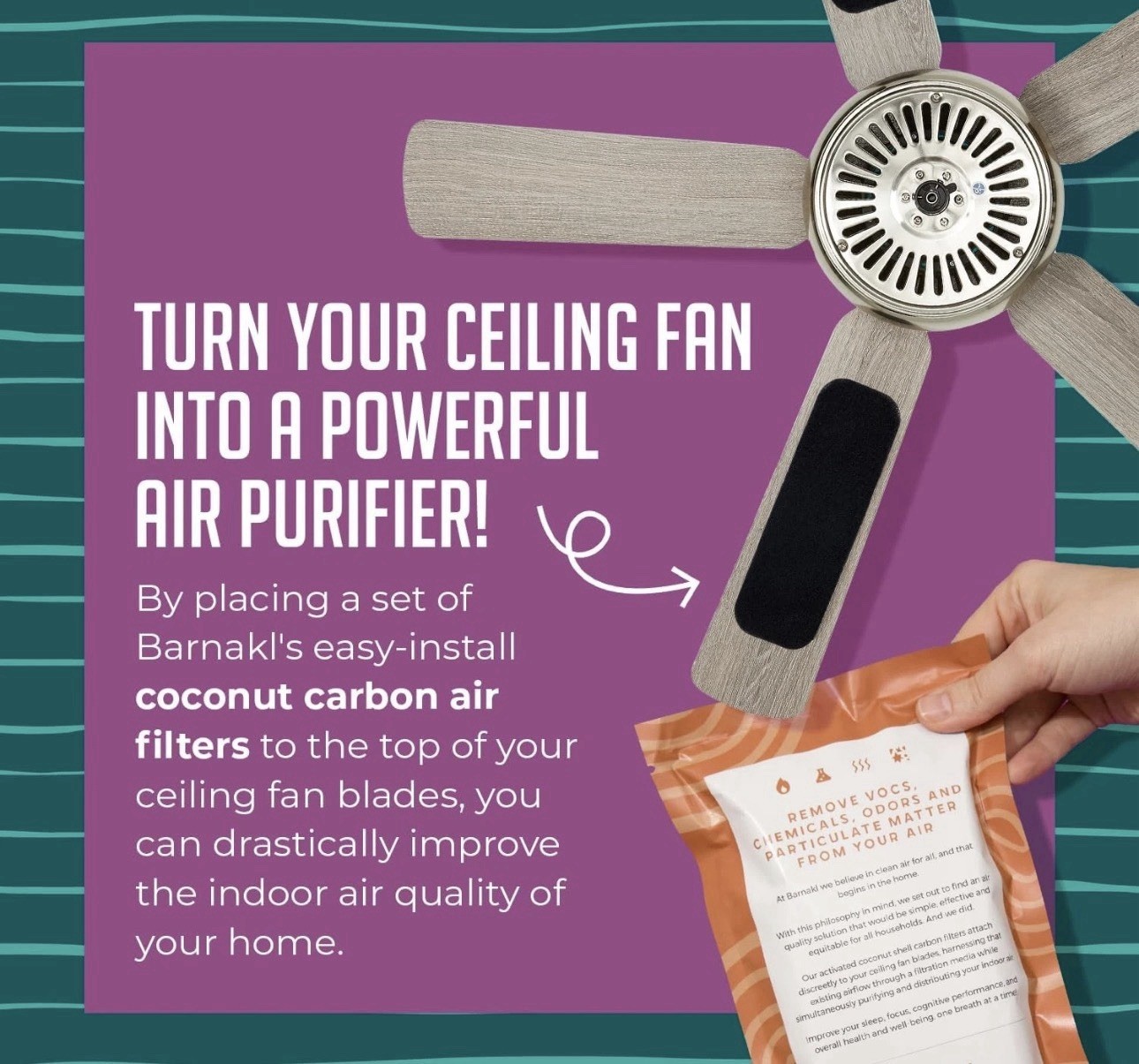 Barnakl Ceiling Fan Air Purifier Pads, Activated Coconut Shell Carbon 5 Pack gallery