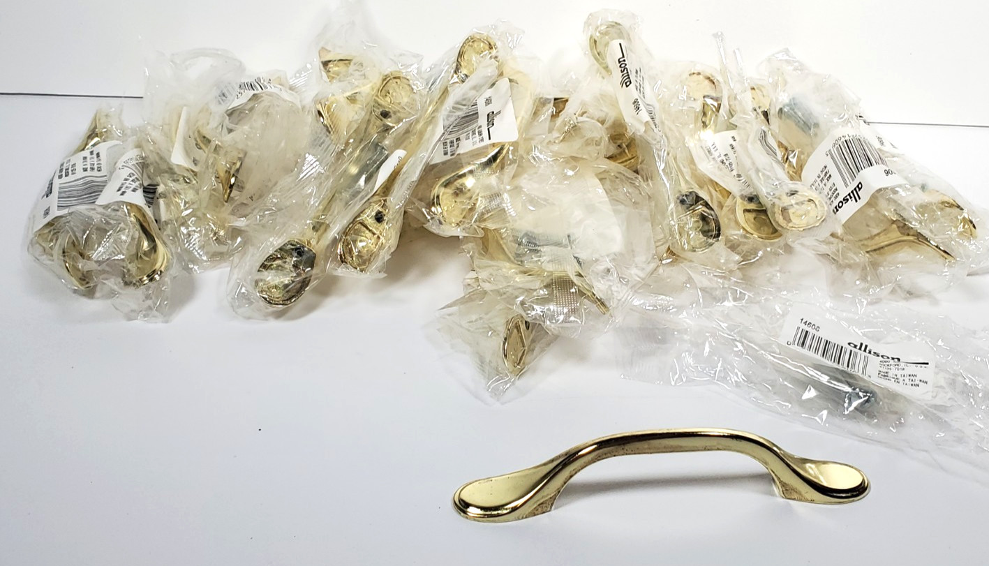 Cabinet Pulls Drawer Handles Bright Shiny Gold Tone Allison Brand # 14606 QTY 24 gallery