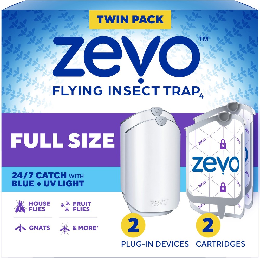 Zevo 2 Flying Insect Traps & 2 Refill Cartridges Plug in Fly Trap & Indoor Bug