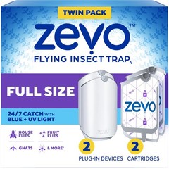 Zevo 2 Flying Insect Traps & 2 Refill Cartridges Plug in Fly Trap & Indoor Bug