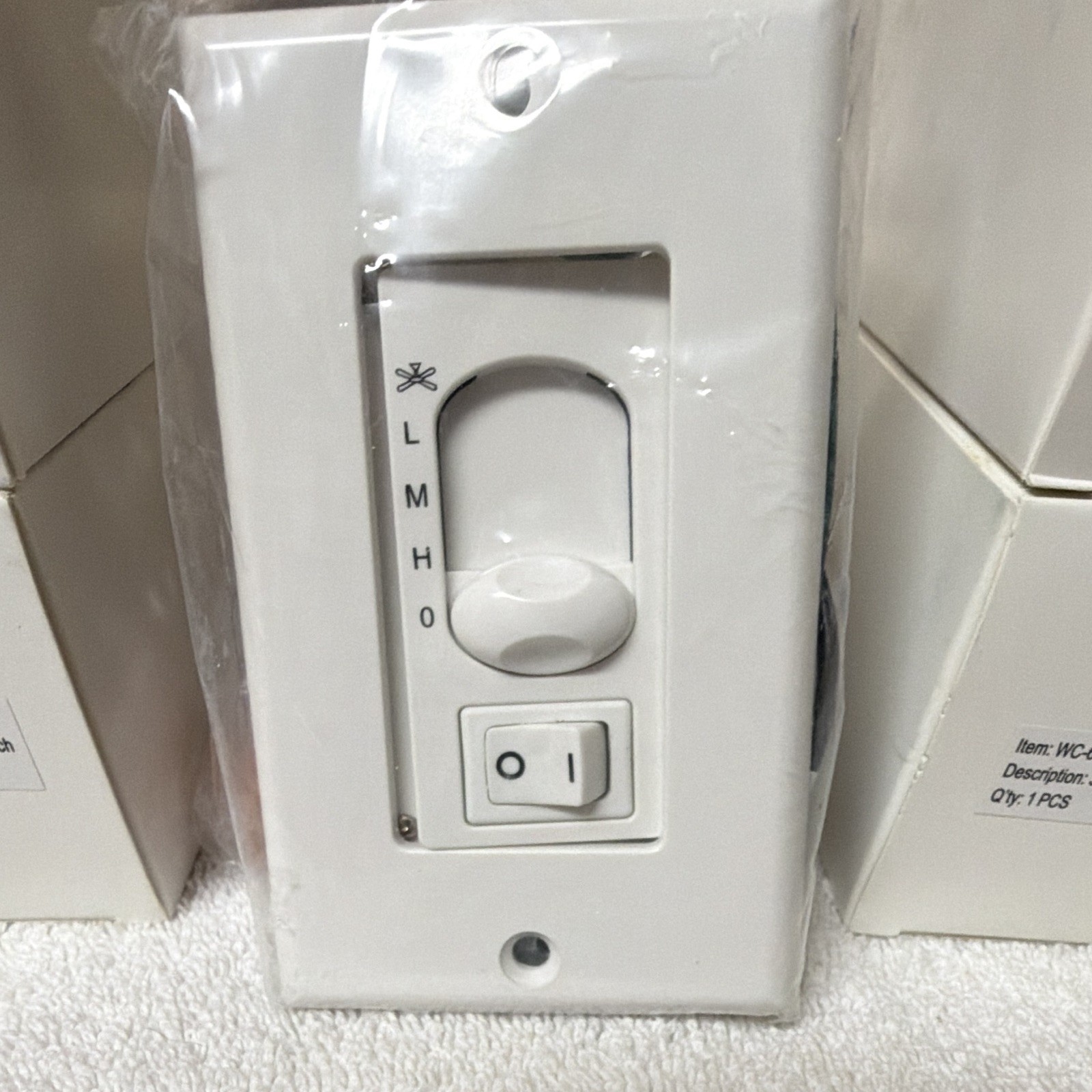 WC-6 3 Speed Fan Control Slider Wall Switch On/Off 6A 101-120V White gallery