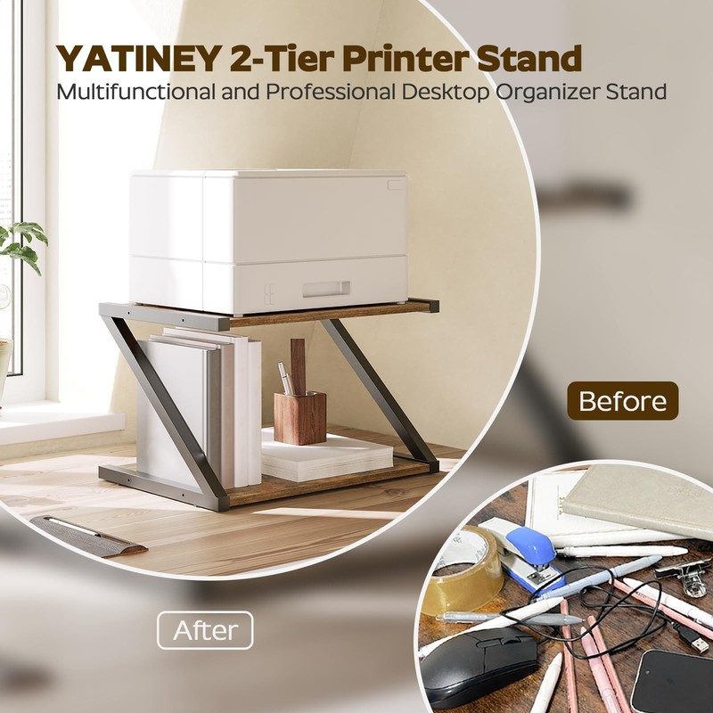 Desktop Printer Stand, 2-Tier Printer Table with Storage Shelf, Under Desk Pr... gallery